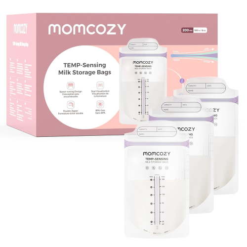 Momcozy Breastmilk Storage Bags 200 Ct, Temp-Sensing Discoloration Breastfeeding Storage Bag 6oz/180ml