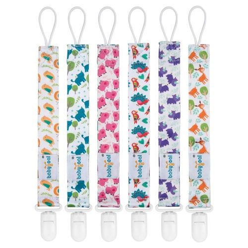 Babygoal Animal Pacifier Clips, 6 Pack Binky Paci Holder and Leash for Boys and Girls Fits for Most Pacifier, Binkie Styles & Baby Teethers & Toys and Gift 6PB04