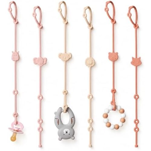Toy Straps for Baby 6pcs, Silicone High Chair Toys Straps Stroller Accessories Toddler Bottle Strap Car Seat Toys Baby Travel Essential Silicone Animal Design Blush+Ivory+TER