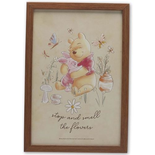 Disney Winnie the Pooh Stop and Smell the Flowers Framed Wood Wall Decor - Inspirational Pooh and Piglet Wall Art for Home
