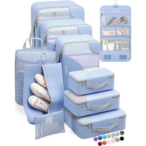 10 Set Packing Cubes for Travel, Gifts for Women Mom,Anti-Tearing Suitcase Organizer for Luggage with Shoe & Hanging Toiletry Bag,OlarHike Vacation Essentials & Accessories for Cruise Ship