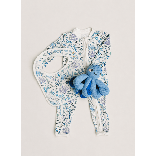 Baby One-Piece and Classic Bib - Coral Reef with Indigo the Octopus - Knit Doll