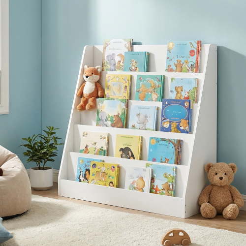 LEDREM Children’s Bookshelf, Montessori 5-Tier Book Display Rack, Bookcase for Kids Room, White