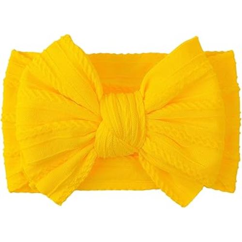 LemonSpace Handmade Baby Girls Headbands Soft Stretchy Nylon Hair Bands Hair Accessories with Bows for Newborn Baby Girls Infant Toddlers Kids(Yellow)