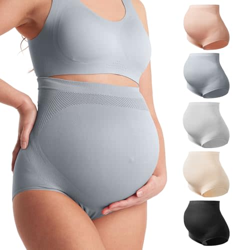 Momcozy Women's Maternity High Waist Underwear Pregnancy Soft Seamless Maternity Underwear Over Bump