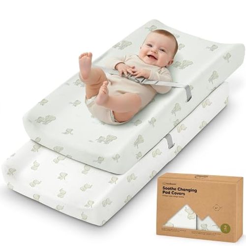 2-Pack Organic Changing Pad Covers for Girl, Boy, 100% Cotton (Elly) | 34x18, Soft Diaper Changing Table Pad Cover, Contour Baby Changing Pad Sheets, Gender Neutral Liners, Nursery Dresser, Fitted