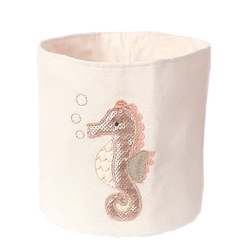 Mon Ami Seahorse Designer Linen Storage Bin, Kids Laundry Basket, Toy Boxes for Kids, Kids Hamper, Cute Baby Nursery Baskets for Bedroom and Bathroom Decor, Toy Storage for Girls & Boys, 8x8 in
