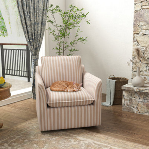 Ivy Bronx Kandyn 29.7" W Modern Soft Stripe Upholstered Swivel Barrel Chair with Removable Cushion | Wayfair