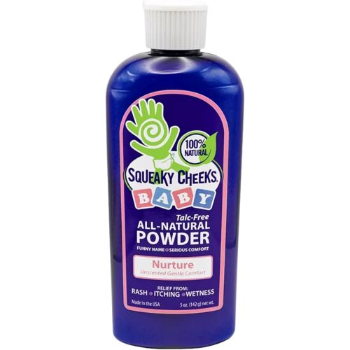 Squeaky Cheeks Baby Powder (5oz) | Organic | Unscented Talc-Free and All Natural Powder | Effective Relief from Rash Wetness and Itching | Also Ideal for Adults