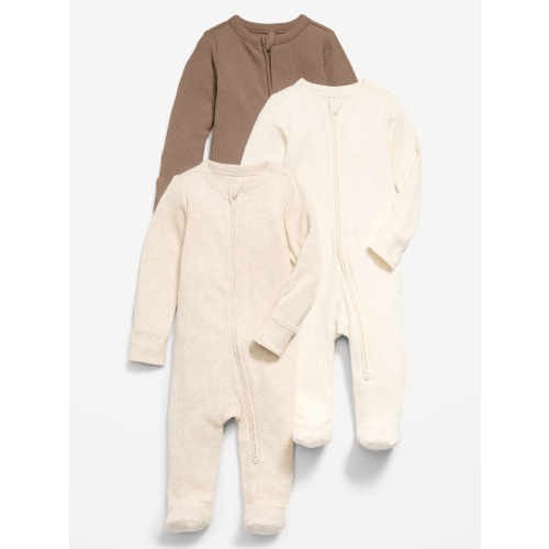 Ribbed 2-Way-Zip Sleep & Play Footed One-Piece 3-Pack for Baby