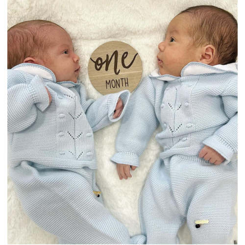 Espiga pattern baby knitted set with Peter Pan collar in Sky Blue
