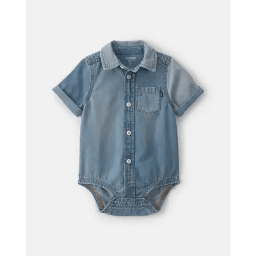Baby Boy Denim Button-Down Bodysuit - Medium Wash - OshKosh B'gosh | Carter's