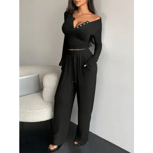 2025 new women's sexy tight long sleeve two piece suit - Temu
