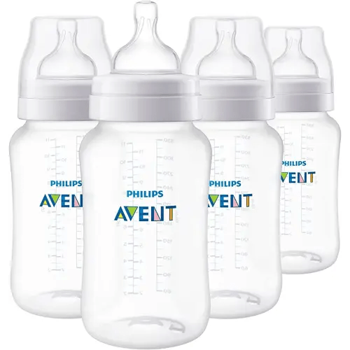 Philips Avent Anti-Colic Baby Bottles, 11oz, with Flow 3 Nipples, 3m+, 4pk, Clear, SCY106/04