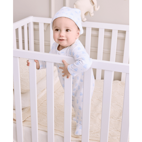 Teddy Bear Time Blue Jacquard Zip Footie