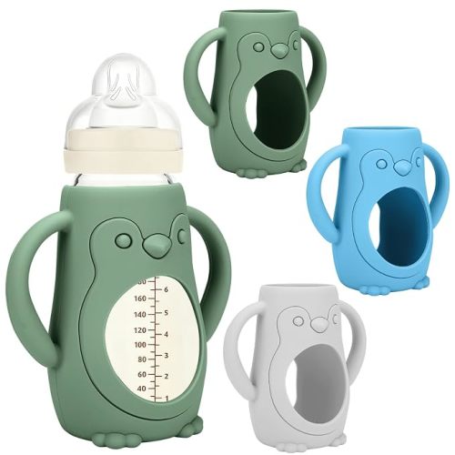 BUSOHA 3 Pack Silicone Sleeves for MAM Glass Baby Bottles,9oz | Food-Grade Silicone Sleeves with Handles,Drop Protection,Thermal Insulation,Non Slip,Dishwasher Safe,Cute Shape