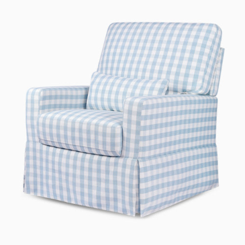 Crawford Pillowback Comfort Swivel Glider - Blue Gingham