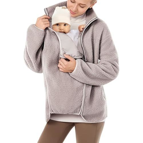 Women Fleece Zip Up 2 in 1 Baby Wearing Jacket Maternity Winter Coat Thicken Kangaroo Sweatshirt