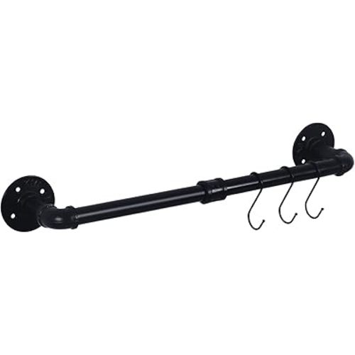 HouseAid 18 Inch Industrial Pipe Towel Bar, Farmhouse Iron Hand Towel Holder, Vintage Style Towel Rod for Bathroom, Wall Mounted, Matte Black (Hook Included)