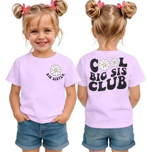 LOTUCY Big Sister Shirt for Toddler Girls Cool Big Sis Club Tshirt Promoted to Big Sister Announcement Outfits