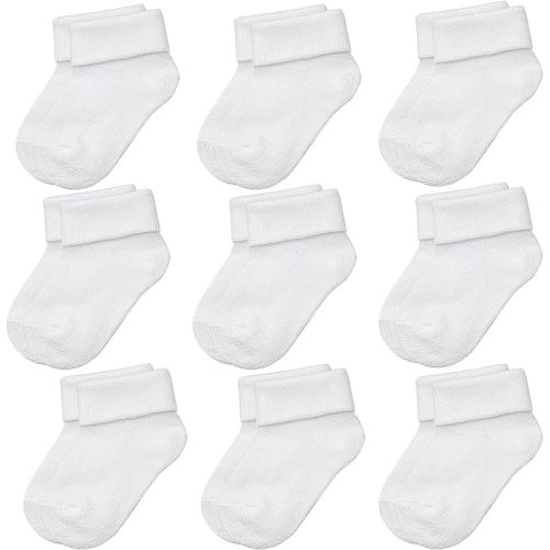 Falari Infant Baby Boys and Girls Cotton Socks with Fold-Over Cuff, 9-Pack, 3-9 Months