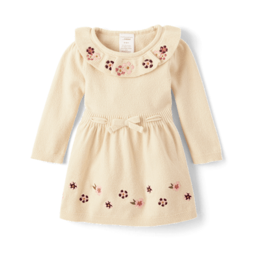 Baby Girls Embroidered Floral Ruffle Sweater Dress - Homegrown by Gymboree - Brown