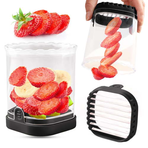 Fruit Slicer Cup,Strawberry,Banana,Grape Slicer,Detachable Fruit Cutter Slicer with Push Plate,Black