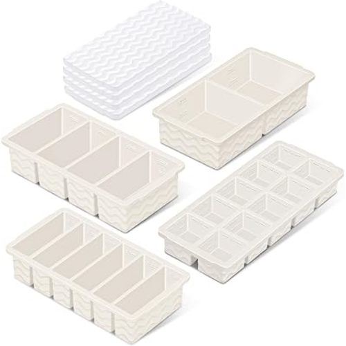 Silicone Freezer Trays with Lid (4-Pack), 1-Cup, 2-Cup, 1/2-Cup & 2-Tbsp Silicone Freezer Molds, Stackable Soup Freezer Meal Prep Containers,Ice Cube Tray for Making Sauce,Smoothies,Yogurt Bites
