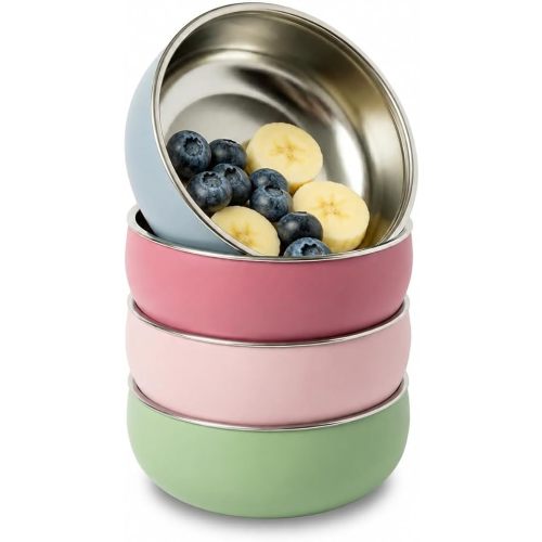 Monkey Proof™ Non-Toxic Stainless Steel Child Bowl 5” with Non-Slip Silicone Shell, Multi-color, (Set of 4 bowls) Unbreakable, Mess Free Feeding for Babies, Toddlers, Kids, BPA free