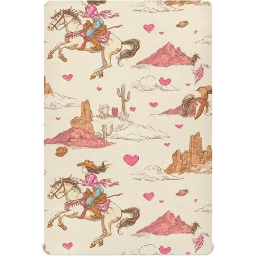 Western Cowgirls Vintage Crib Sheets Soft Breathable Fitted Baby Crib Sheets Mattress Cover for Girls Boys, 52" x 28" x 9"