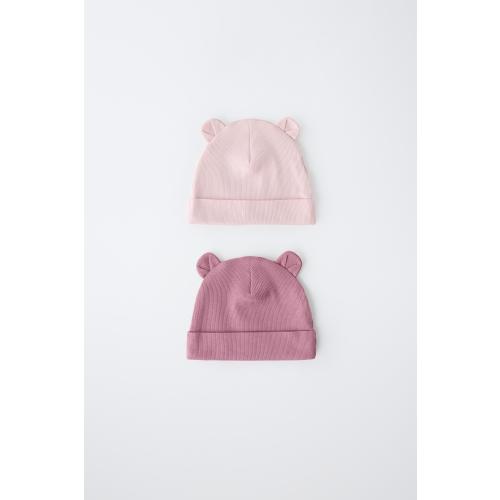 2-PACK RIBBED BEANIES WITH EARS - Pink | ZARA United States
