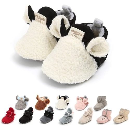 Ohwawadi Infant Baby Boys Girls Slippers Cozy Fleece Booties Soft Bottom Warm Cartoon Socks Newborn Crib Shoes