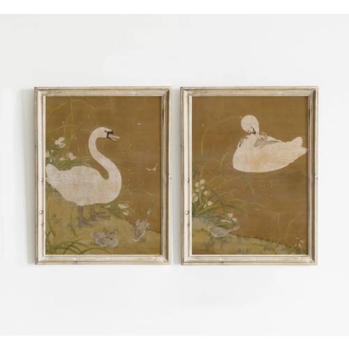 Swan Set of 2, Vintage Painting, Swan Nursery Wall Art, Digital Download
