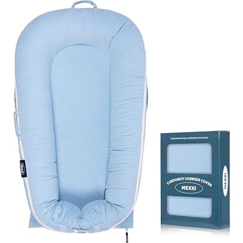 Corduroy Lounger Cover for Dockatot Deluxe+ Docks | MEXXI Breathable Cotton Baby Lounger Extra Cover | Hypoallergenic Baby Nest Replacement Cover (Cover Only) (Corduroy, Baby Blue)