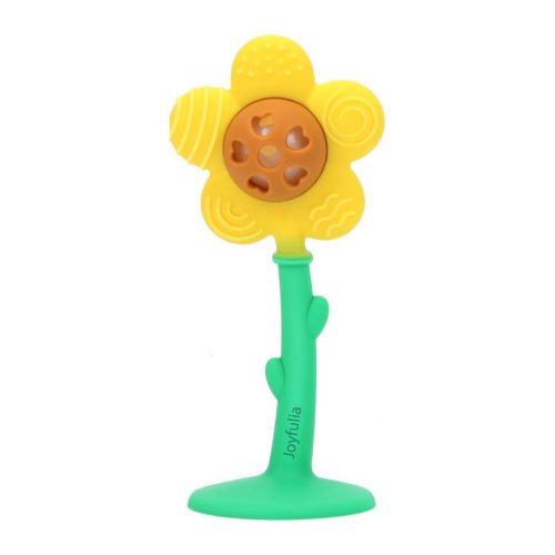 Sunnyflower Teether Rattle 2-in-1, Joyfulia Baby Silicone Infant Teething Toy with Suction Base, BPA Free Pacifier – Joyfulia