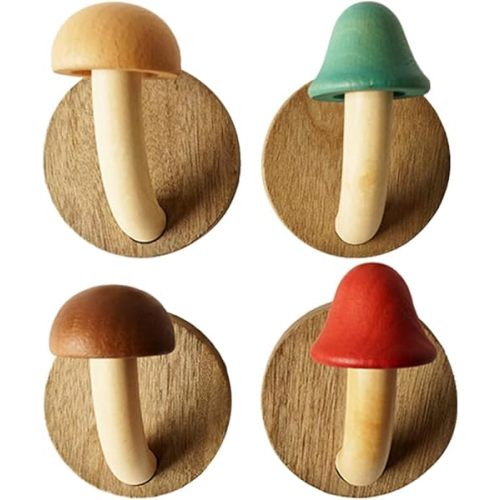 PRETYZOOM 4pcs Wooden Coat Hook Adhesive Towel Wall Hooks Mushroom Farmhouse Hooks for Wall Clothes Hook Ordinary Decorative Fun Hat Hanger