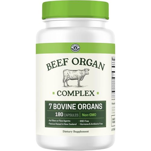 Beef Organ Supplement Grass Fed - 7 Beef Organs Complex from New Zealand - Liver Heart Pancreas Kidney Lung Spleen Bone Marrow - Non-GMO, No Fillers, Hormone & Antibiotic Free - Carnivore Diet - 180ct
