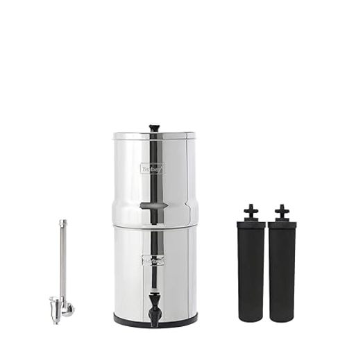 Big Berkey Gravity-Fed Water Filter System with 2 Black Berkey Elements Plus Deluxe 7" Stainless Steel Water View Spigot