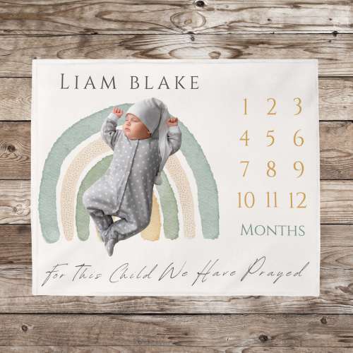 Custom Baby Milestone Blanket: Boho Rainbow, Christian Nursery