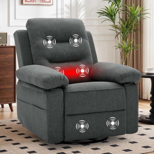Korser Swivel Rocker Recliner Chair for Adults with Massage and Heat,Glider Rocking Chair for Nursery with Side Pockets Manual Recliners for Living Room,Linene,Dark Grey