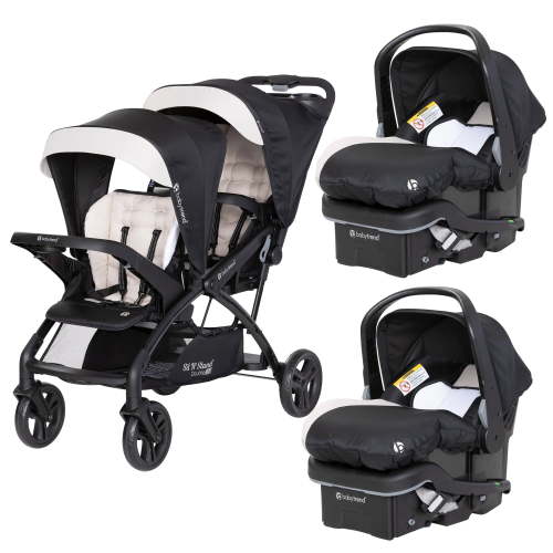 Baby Trend Sit N' Stand Double Stroller 2 Pack with EZ-Lift Car Seats Khaki