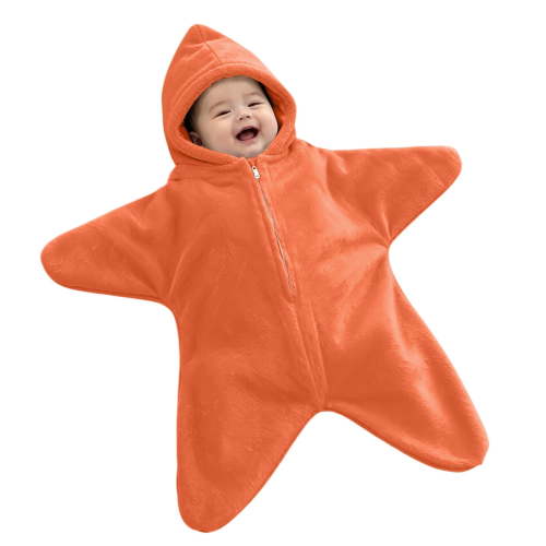 Ruyang Baby Flannel Hooded Crawling Suit Full Zip Starfish Newborn Romper Infant Footie Jumpsuit Winter Warm Outfits