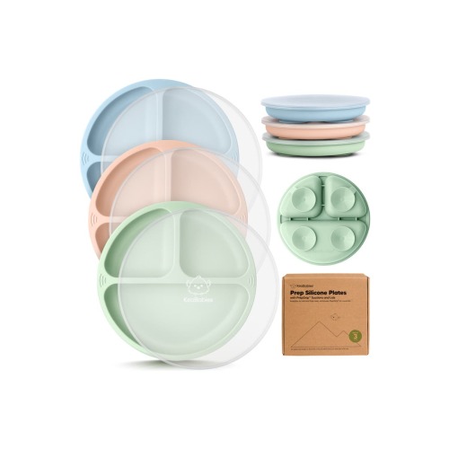 3-Pack Prep Silicone Suction Plates with Lids