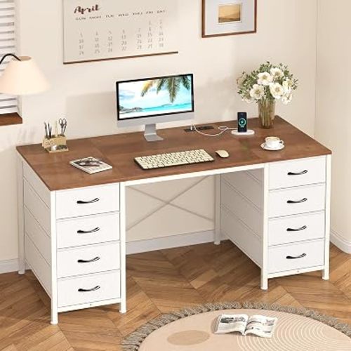 50 Inch Computer Desk with 8 Drawers for Home Office, Bedroom, Living Room