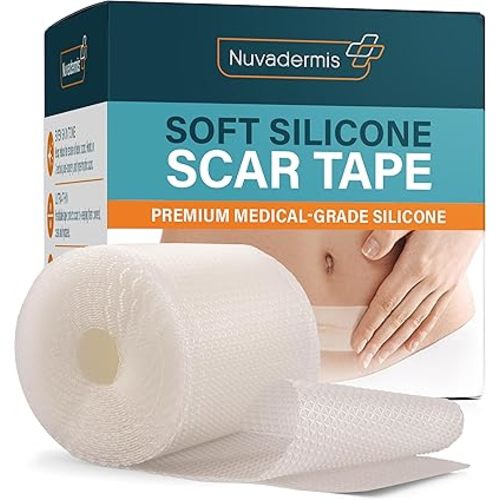 NUVADERMIS Clear Silicone Scar Tape for Surgical Scars - 120" x 1.5" Roll - Extra Long Scar Sheets for C-Section, Tummy Tuck, Keloid, and Surgical Scars - Reusable Medical Grade Silicone Scar Tape