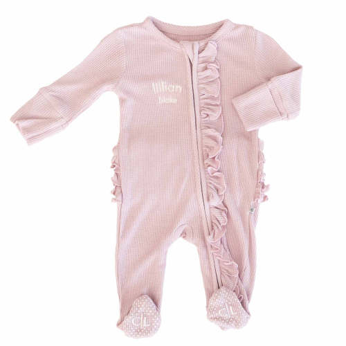 Personalized Bamboo Waffle Zipper Ruffle Footie | Elderberry