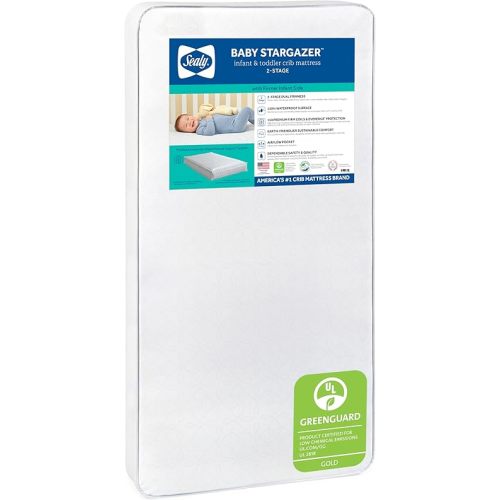 Sealy Baby Stargazer 2 Stage Waterproof Crib Mattress plus Toddler Bed Fit, Airy Comfort, 150 Extra Firm Coils, Non Toxic, GREENGUARD Gold Certified, Safety & Quality Tested, Made in USA, 52X28"