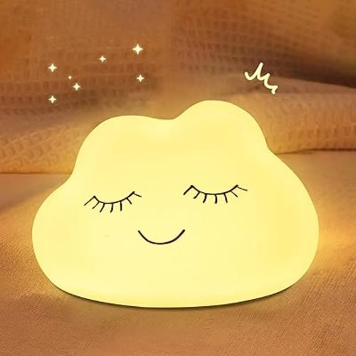 Night Light for Kids, 7 Colors Soft Silicone Kids Night Light with 3 Level Dimmable, Rechargeable Anti-glare Nursery Night Light with Warm White & Multicolor, Squishy Cute Cloud Bedside Touch Lamp
