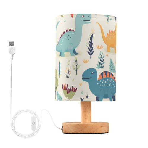 Animals Dinosaurs Bedside Table Lamp LED Warm Lights with USB Charging Port Retro Cylinder Desk Lamps