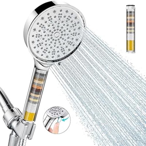 Cobbe Filtered Shower Head with Handheld, High Pressure 6 Spray Mode Showerhead with Filters, Water Softener Filters Beads for Hard Water - Remove Chlorine - Reduces Dry Itchy Skin, Chrome